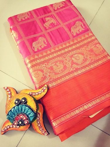 Pink & Orange Silk Saree