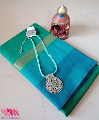 Sea Green Tussar Silk Saree