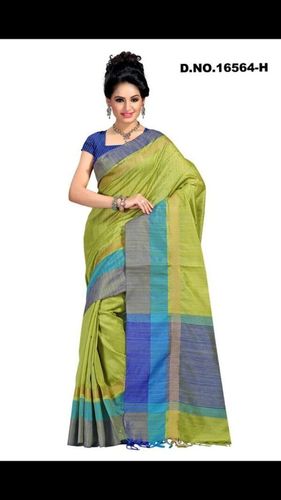 Green & Blue Tussar Silk Saree