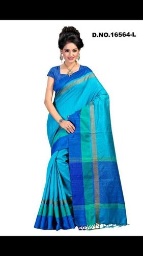 Sea Blue Tussar Silk Saree