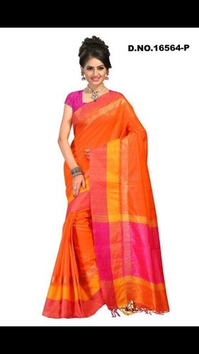 Tussar Silk Saree - Yellow, Plain Pattern | Luxurious Silk Fabric, Elegant Traditional Attire