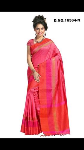 Pink Tussar Silk Saree
