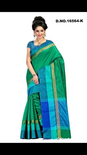 Sea Green & Blue Tussar Silk Saree