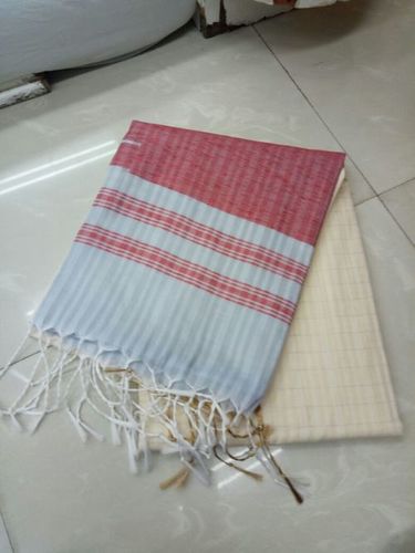 White & Red Tussar Korvai Silk Saree