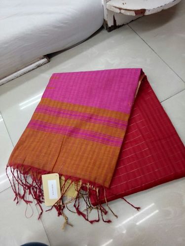 Red Tussar Korvai Silk Saree