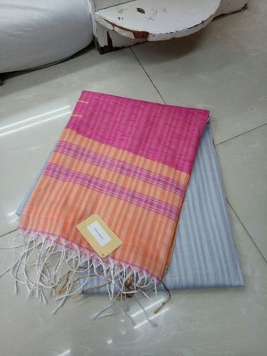 Grey & Pink Tussar Korvai Silk Saree