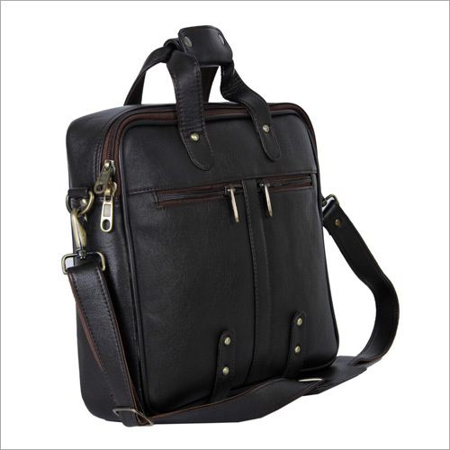 Black Leather Office Bag - Genuine Leather, 15x12x5 Inches, Black | Zipper Closure, Multiple Pockets, Professional Style