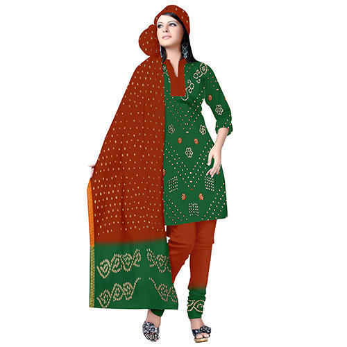 Green Bandhej Print Suit