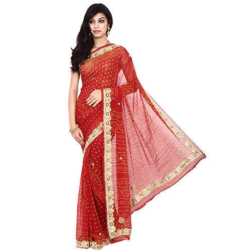 Red Bandhani Saree