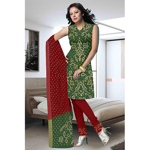 Bandhej Green Print Suit