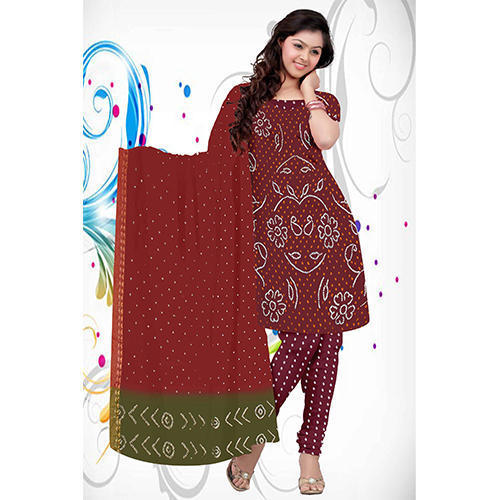 Bandhej Maroon Print Suit