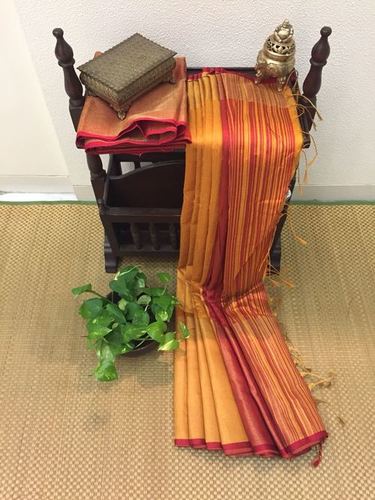 Tussar Silk Saree - Silk Material, Yellow Color | Plain Design for Elegant Occasions