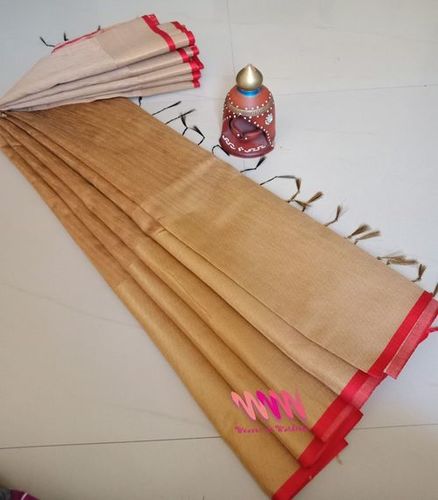 Cream Tussar Silk Saree