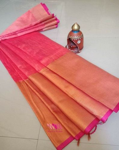 Orange & Red Tussar Silk Saree