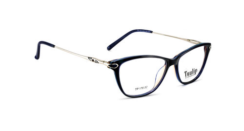 TUULIP - Acetate Material, Full Rim Design | Black & Blue Shine Female Cat-Eye Frame