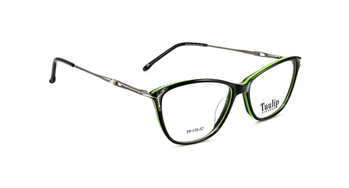 TUULIP Cateye Frame - Acetate, Full Rim Design | Black & Green Shine Finish, Stylish Female Eyewear