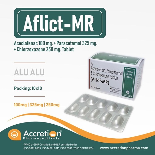 Aceclofenac 100 mg +Paracetamol 325mg+Chlorzoxazone 250mg