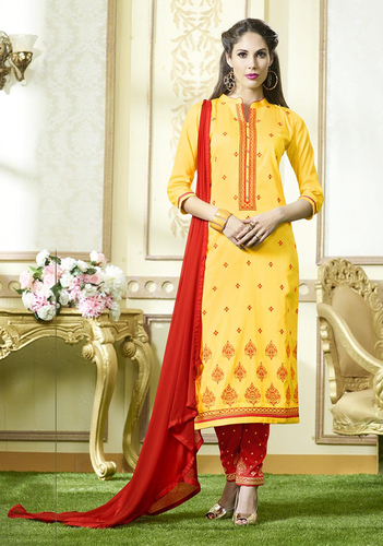 Yellow & Red Cotton Salwar Kameez