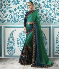 Ladies Embroidered Saree - Silk Fabric, Heavy Zari-resham Embroidery With Stone Work & Lace Border | Multi-colored Pattern, Bollywood Style