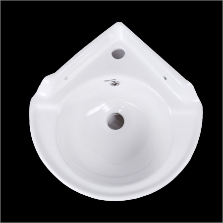 Corner Wash Basin - Ceramic, Elongated Shape, 20-25 kg Weight | Wall Mounted Design with Highly Durable Construction