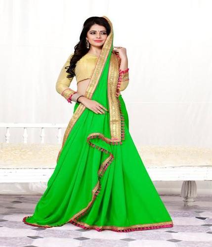 Green Georgette Plain Saree