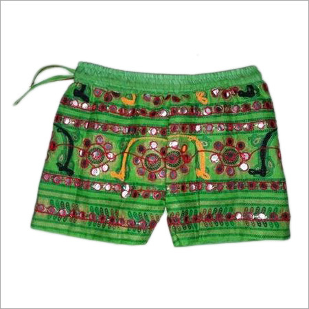 Handcrafted Shorts - Cotton, Small, Green | Handcrafted, Floral Embroidery, Comfortable, Lightweight, Durable, Resilient Fabric