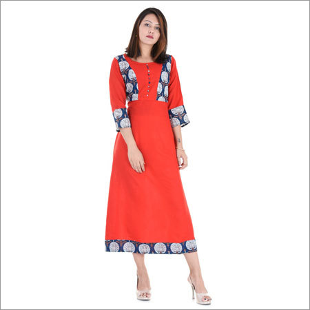 Ladies Orange Jacket Print Kurti