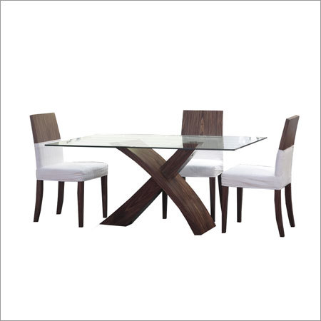 Leather Glass Top X Table Dining