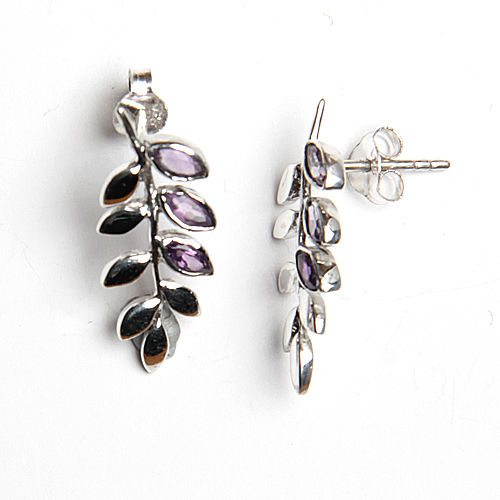 Leaf Designer 925 Sterling Silver Amethyst Gemstone Earring