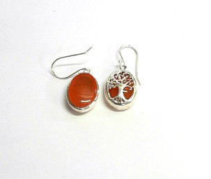 Fashionable 925 Sterling Silver Red Onyx Oval Earring