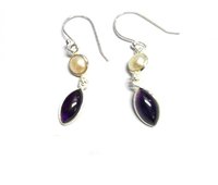 Stylish 925 Sterling Silver Amethyst And Pearl Gemstone Earring