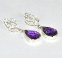 Beautiful 925 Sterling Silver Amethyst and CZ Earrings