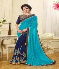 Blue Heavy Border Saree