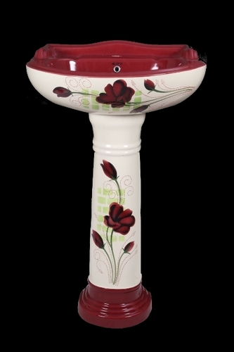 Highly Durability Flower Print Pedestal Wash Basin