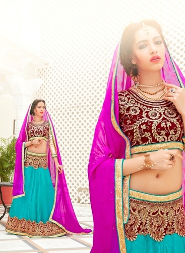 Pink & Maroon Net Lehenga Choli