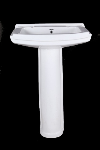 Plain Square Pedestal Wash Basin - Ceramic, 27x12 Inch Elongated Shape | Easy Clean, Anti-Scratch, Stains-Free Design