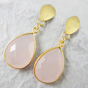 925 Sterling Golden Polished Silver Rose Quartz Earring Gender: Children