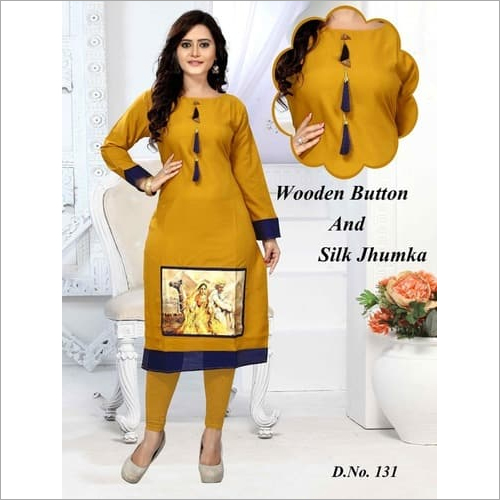 Cotton Designer Kurtis With Wooden Button And Jhumka