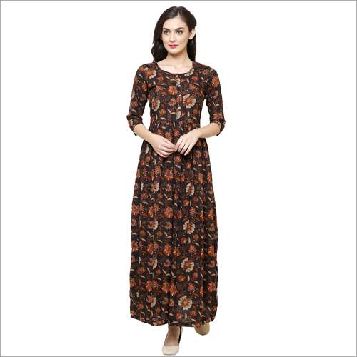 Kurtis - Cotton Maxi, Brown, 3/4 Sleeves | Stylish Design, Comfortable Fabric, Perfect Fit, Elegant Look, Versatile Style, Durable Material, Trendy Printed Pattern