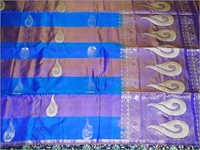 Fancy Butta Saree - Silk Hand Printed Design | Blue And Purple Laces, Suitable For All Seasons
