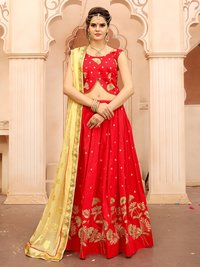 Elegant Bridal Lehenga - Soft Tifi Silk, Free Size, Red Color, 3.5 Meter Flair, 42 Inch Length, Embroidery Work, Short Sleeves | Traditional Style, Includes Lehenga, Choli, And Dupatta
