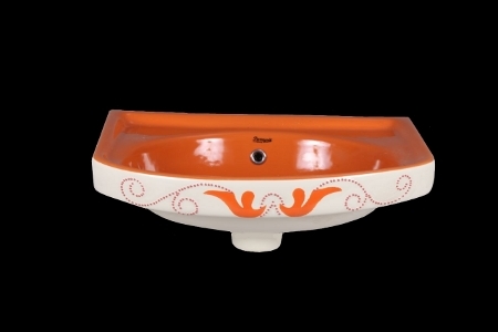 Printed Wash Basin - Ceramic, Elongated Shape, 20-25 kg Weight | Wall Mounted, Good Looking Design