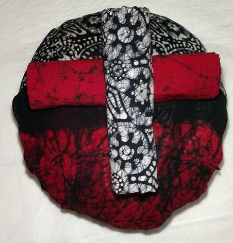 Batik Print Cotton Suit with Chiffon Dupatta