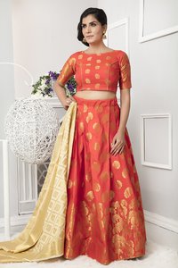 Designer Ghagra Choli - Banarasi Silk, Free Size, 42 Inch Length, 3.5 Meter Flair | Elegant Design, Jacquard Silk Work, Stunning Look