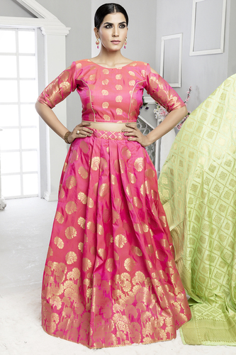 Lehenga Choli - Banarasi Silk, 3.5 Meter Flair, 42 Inch Length | Traditional Full Sleeves, Jacquard Silk Embroidery, Washed Textiles