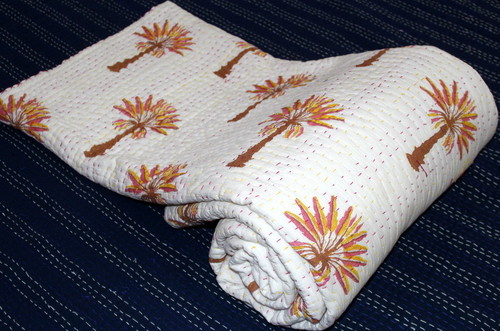 Colorful Palm Tree Kantha Quilt