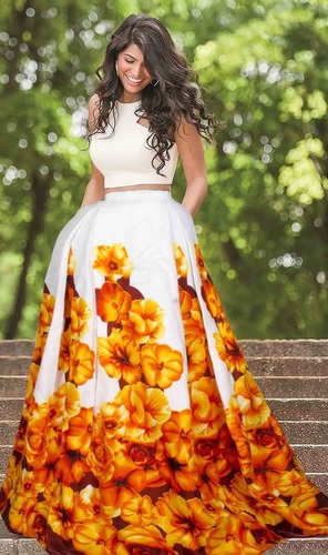 White & Orange Fancy Lehenga Choli