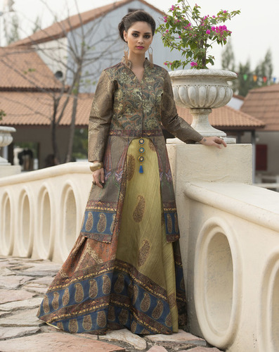 Fancy Art Silk Jacket Style Gown - 52" Length, Multi Color | High-Quality Fabric, Full Sleeves, Perfect for Party Wear