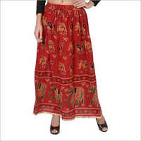Jaipuri Printed Long Skirt - 100% Pure Cotton, 40 Inch Length, Brown Color | Maxi Skirt for Party, Casual, and Formal Wear