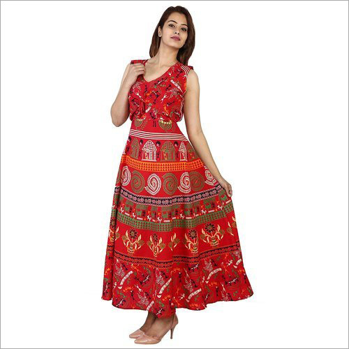 Rajasthani Printed Rayon Long Maxi Dress